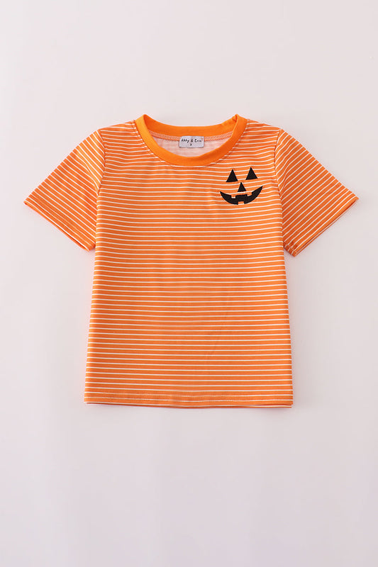 Orange Halloween embroidery stripe top
