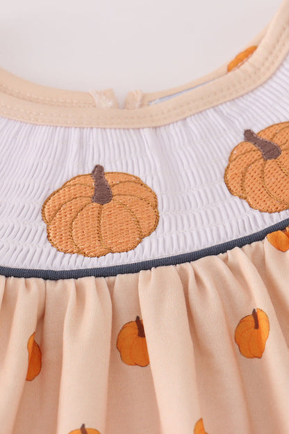Khaki embroidery smocked ruffle pants set