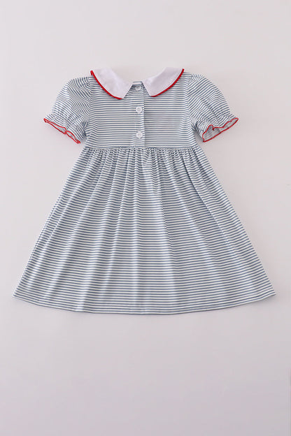 Blue princess embroidery stripe dress