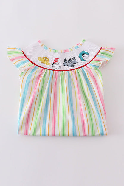 Stripe Dr. Seuss embroidery smocked dress