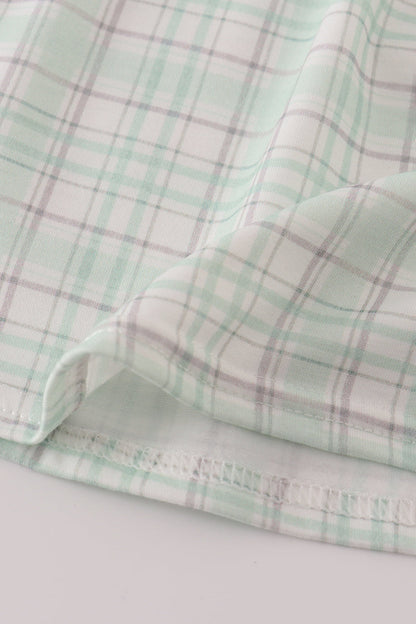 Green plaid sea shell starfish french knot ruffle shorts set