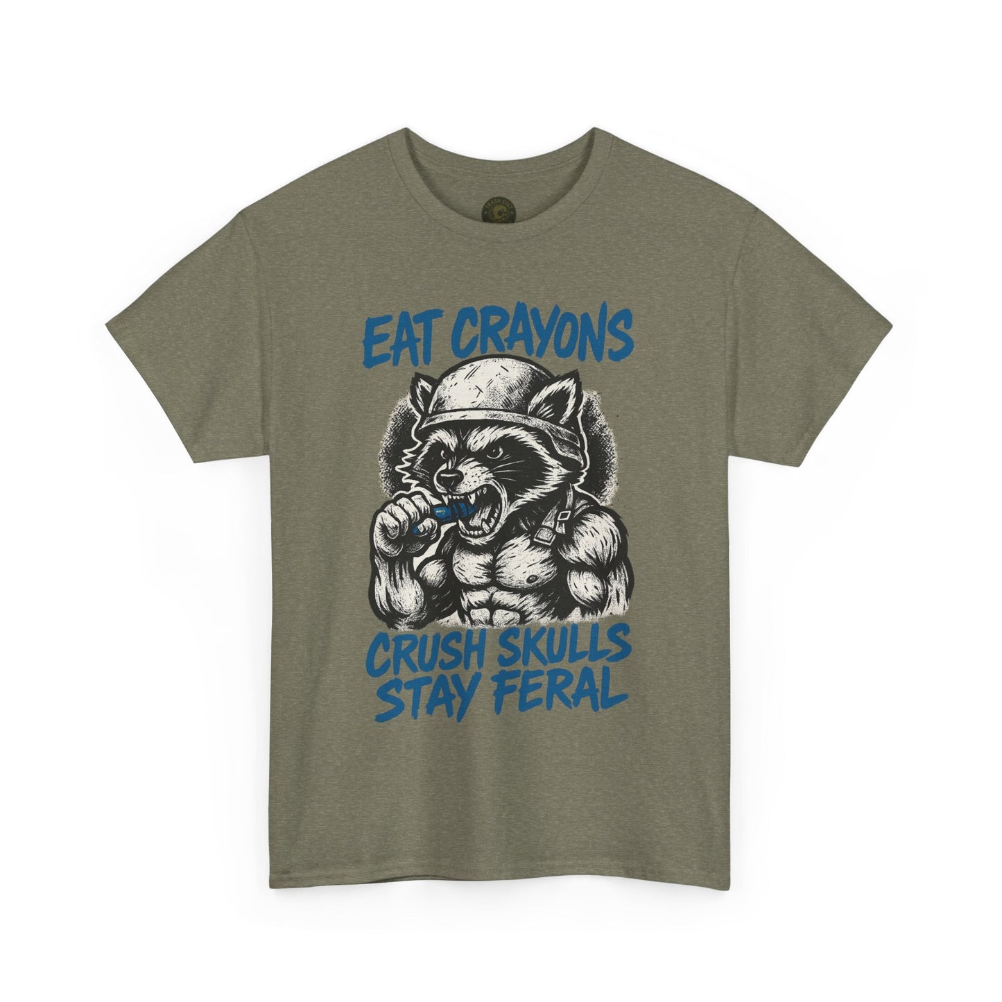 Eat Crayons Crush Skulls Stay Feral Military Raccoon Shirt – Gildan 5000