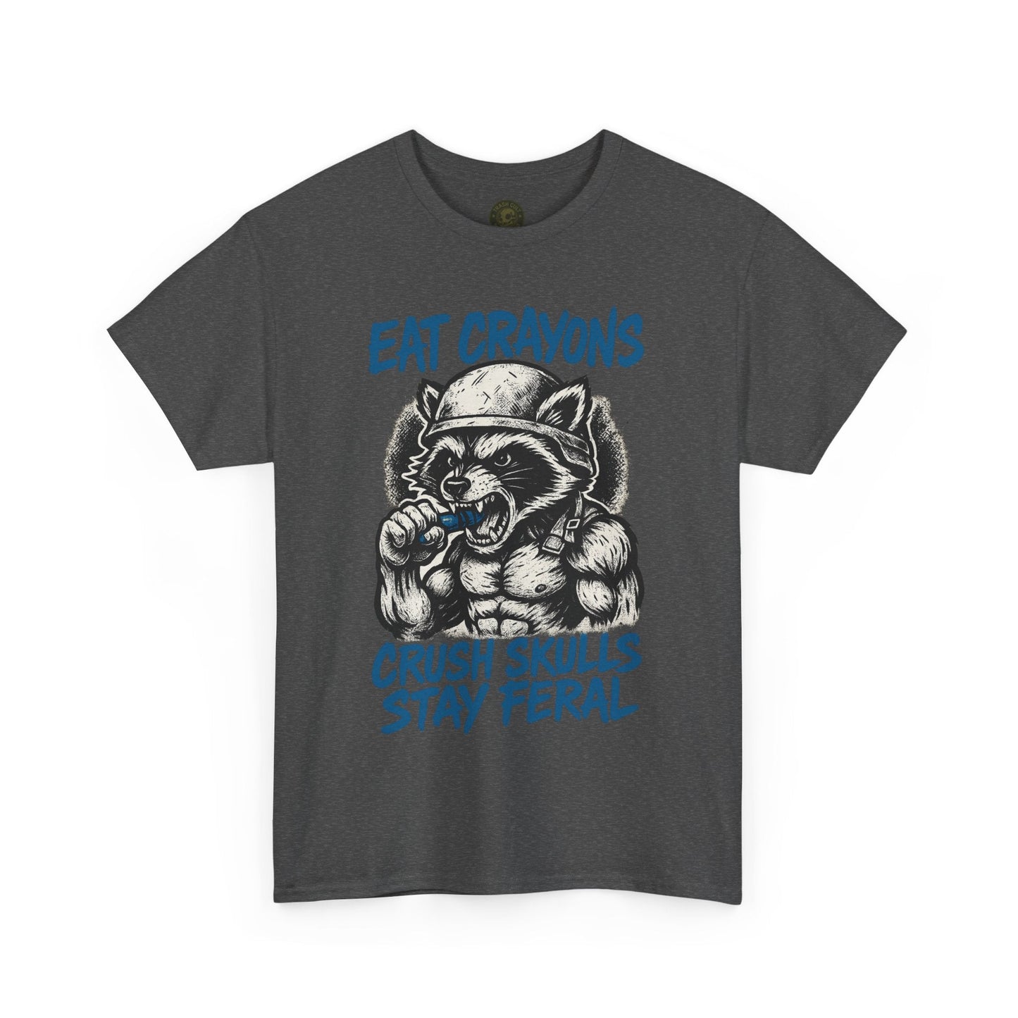 Eat Crayons Crush Skulls Stay Feral Military Raccoon Shirt – Gildan 5000