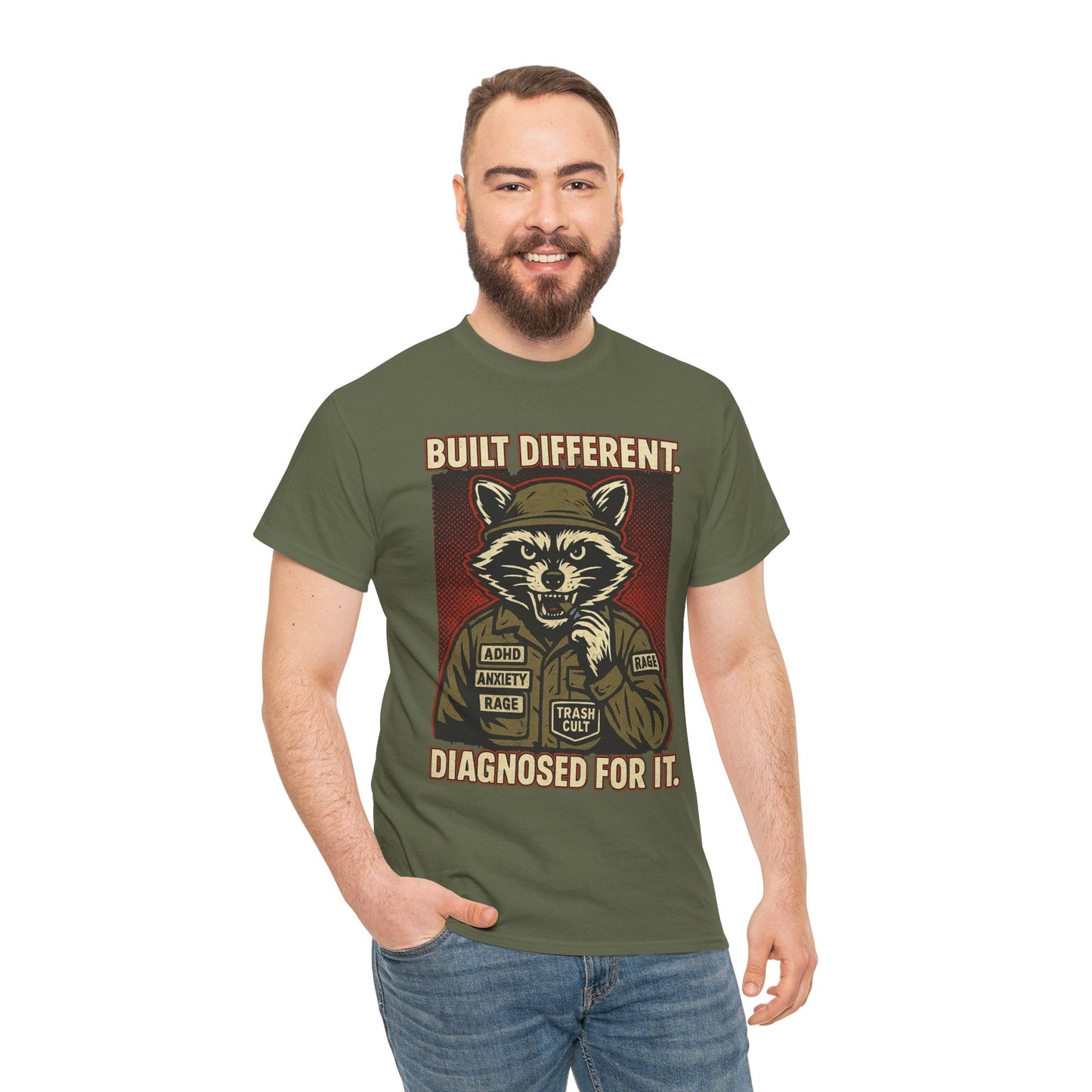 Built Different Diagnosed For It Military Raccoon Shirt – Gildan 5000