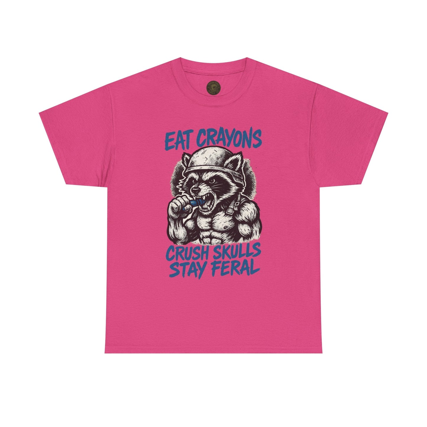 Eat Crayons Crush Skulls Stay Feral Military Raccoon Shirt – Gildan 5000