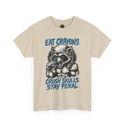 Eat Crayons Crush Skulls Stay Feral Military Raccoon Shirt – Gildan 5000