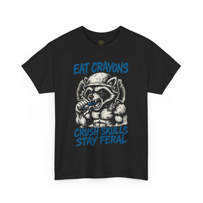 Eat Crayons Crush Skulls Stay Feral Military Raccoon Shirt – Gildan 5000