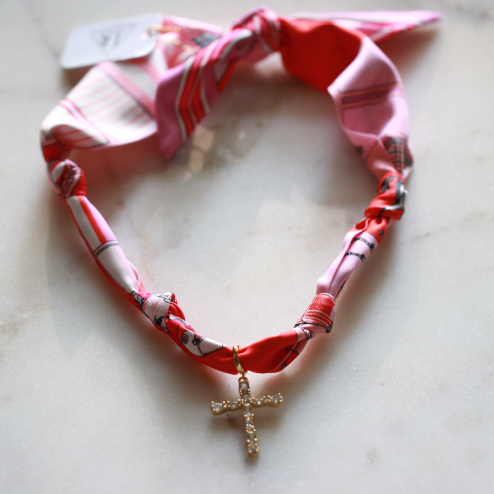 Scarf Necklace ~ Pink Horse Pattern