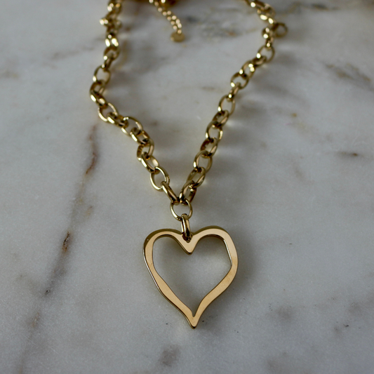 Open Heart Necklace - Heart Pendant Necklace - Stainless Steel - Gold & Silver