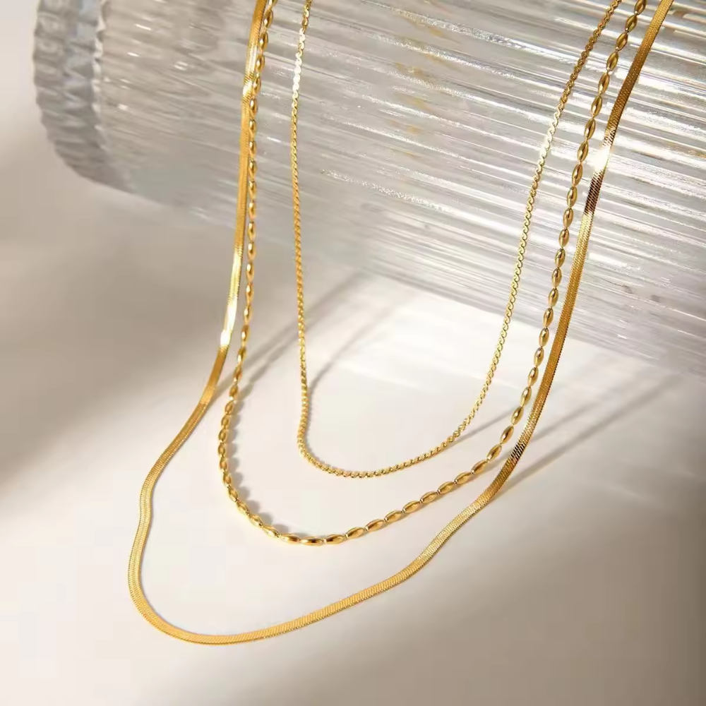 Golden Layers Triple Necklace -Waterproof Stainless Steel