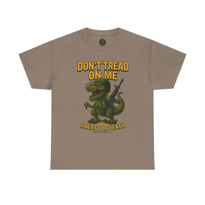 Don’t Tread On Me T-Rex T-Shirt – Liberty or Death Graphic | Trash Cult Supply Co. | Gildan 5000 Heavy Cotton