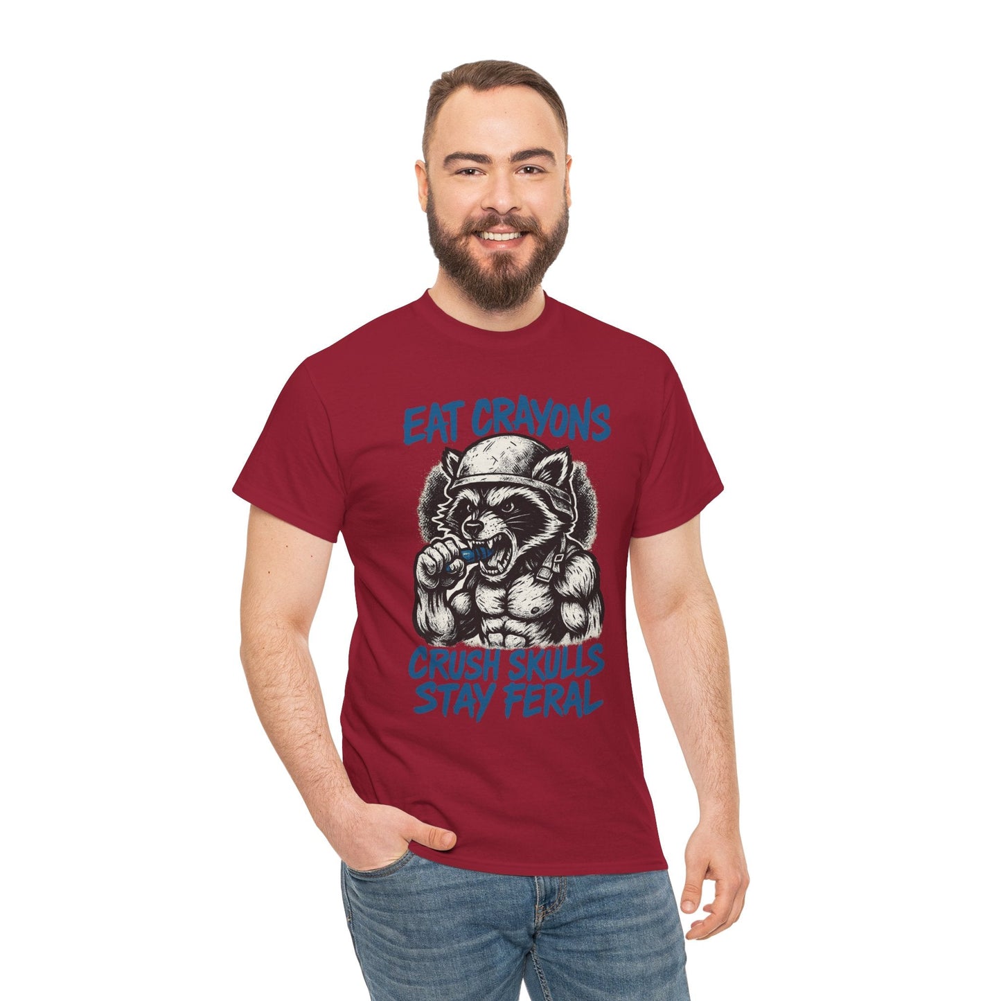 Eat Crayons Crush Skulls Stay Feral Military Raccoon Shirt – Gildan 5000
