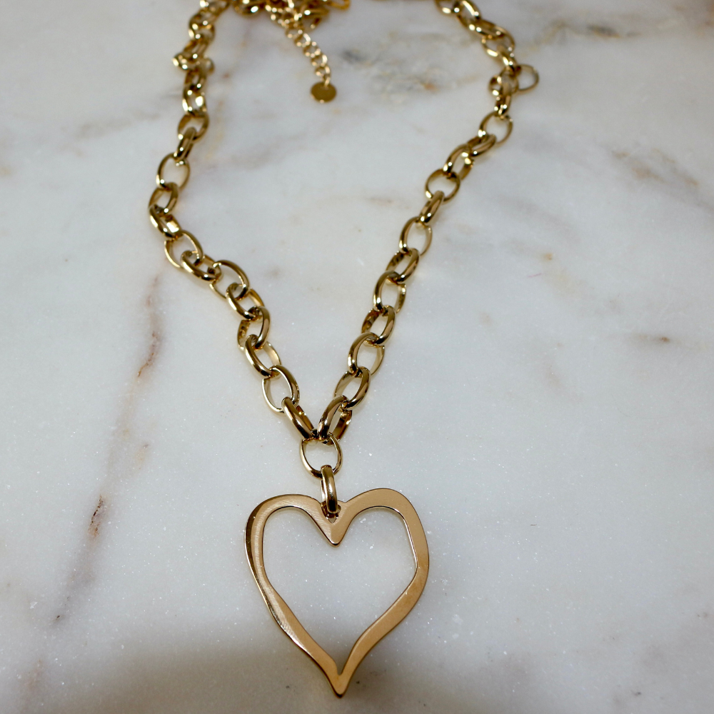 Open Heart Necklace - Heart Pendant Necklace - Stainless Steel - Gold & Silver