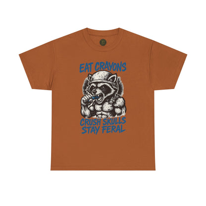 Eat Crayons Crush Skulls Stay Feral Military Raccoon Shirt – Gildan 5000