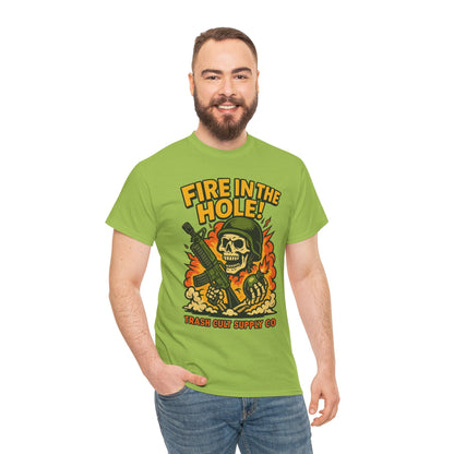 Fire in the Hole! Skeleton Soldier T-Shirt – Trash Cult Supply Co. | Gildan 5000 Combat Graphic Tee