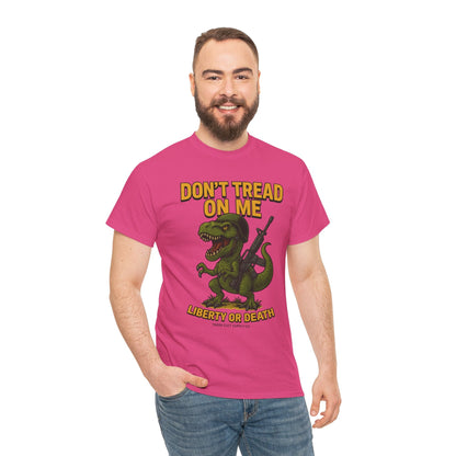 Don’t Tread On Me T-Rex T-Shirt – Liberty or Death Graphic | Trash Cult Supply Co. | Gildan 5000 Heavy Cotton