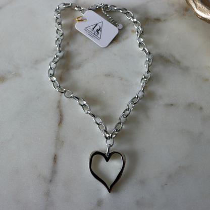 Open Heart Necklace - Heart Pendant Necklace - Stainless Steel - Gold & Silver