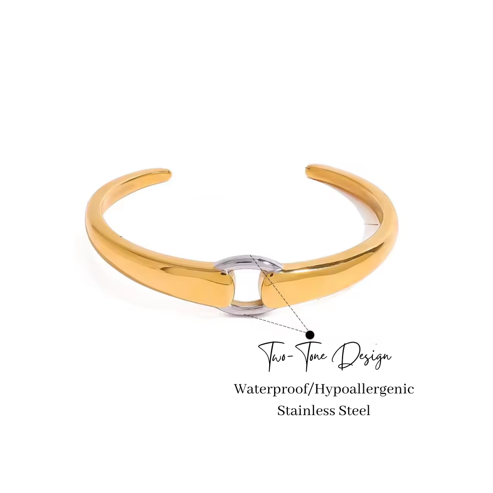 Two-Tone Cuff Bracelet - Stainless Steel Cuff Bracelet - Waterproof