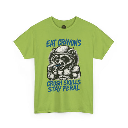 Eat Crayons Crush Skulls Stay Feral Military Raccoon Shirt – Gildan 5000