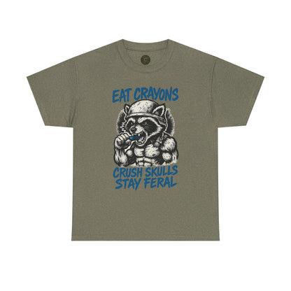 Eat Crayons Crush Skulls Stay Feral Military Raccoon Shirt – Gildan 5000