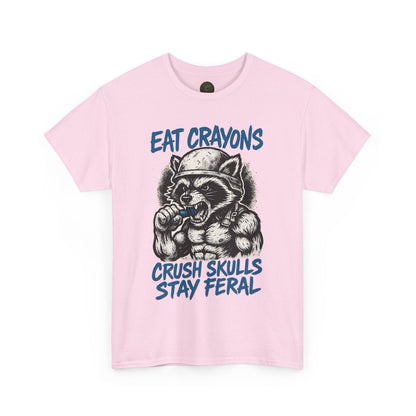 Eat Crayons Crush Skulls Stay Feral Military Raccoon Shirt – Gildan 5000
