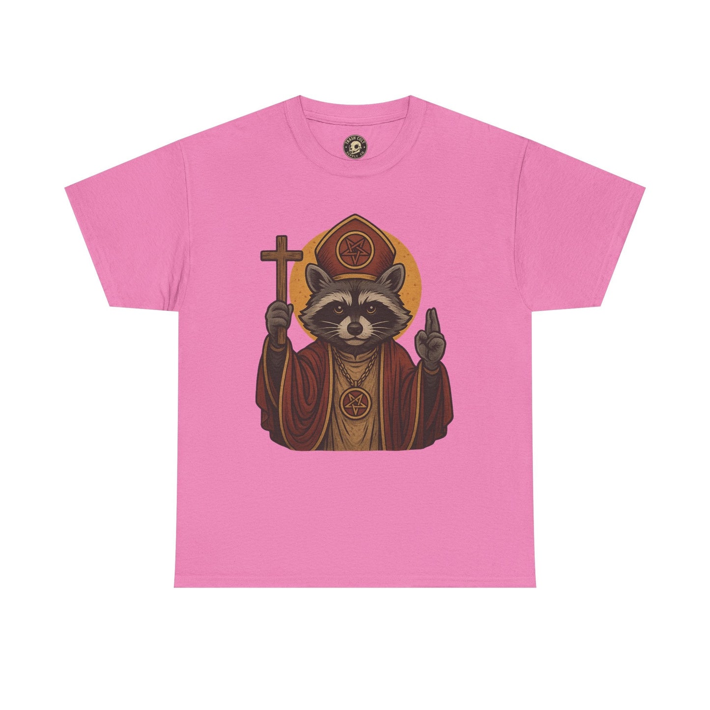 Holy Raccoon Pope Shirt – Funny Cult Priest Graphic Tee – Gildan 5000 Unisex
