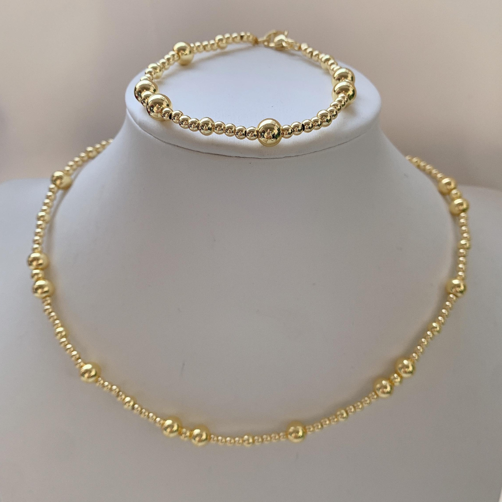Gold Beaded Necklace 14K Gold Plated