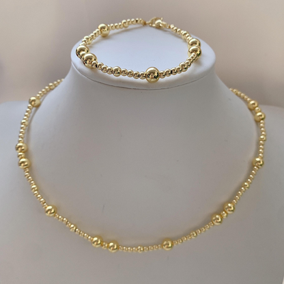 Gold Beaded Necklace 14K Gold Plated