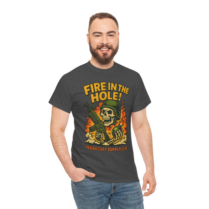 Fire in the Hole! Skeleton Soldier T-Shirt – Trash Cult Supply Co. | Gildan 5000 Combat Graphic Tee