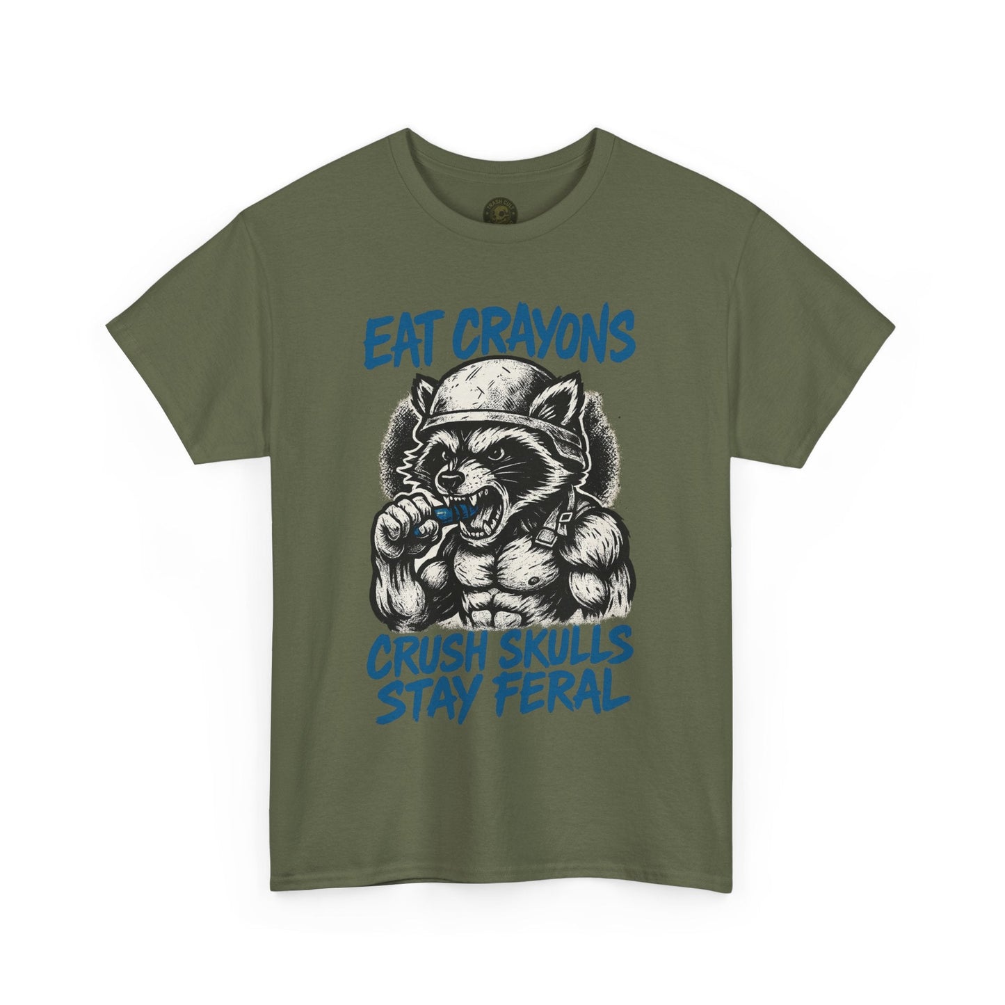 Eat Crayons Crush Skulls Stay Feral Military Raccoon Shirt – Gildan 5000