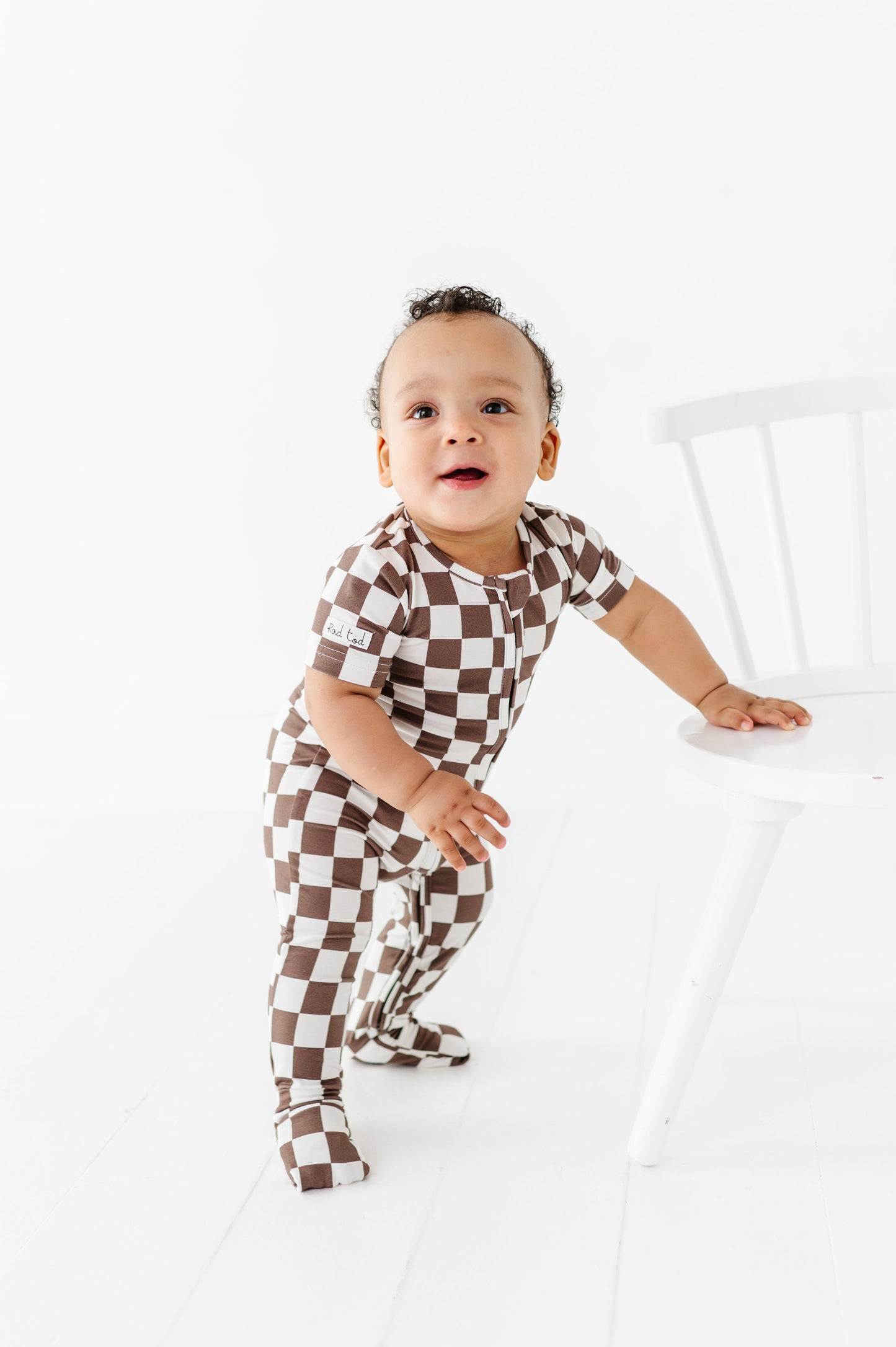 BAMBOO - BRONZE CHECKERED SHORT SLEEVE ONESIE
