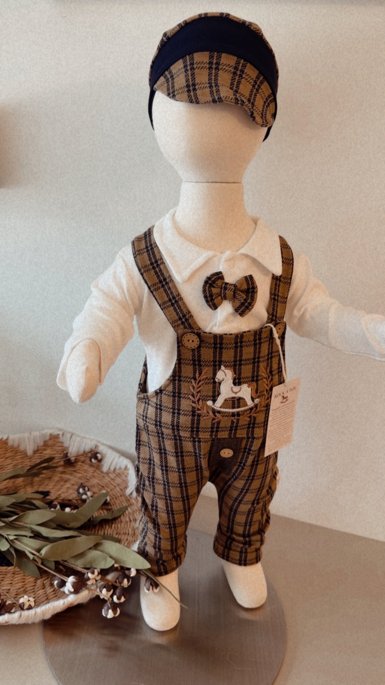 Baby Plaid Dungaree Set | Long Sleeve Shirt, Bow Tie & Hat