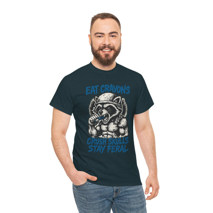 Eat Crayons Crush Skulls Stay Feral Military Raccoon Shirt – Gildan 5000