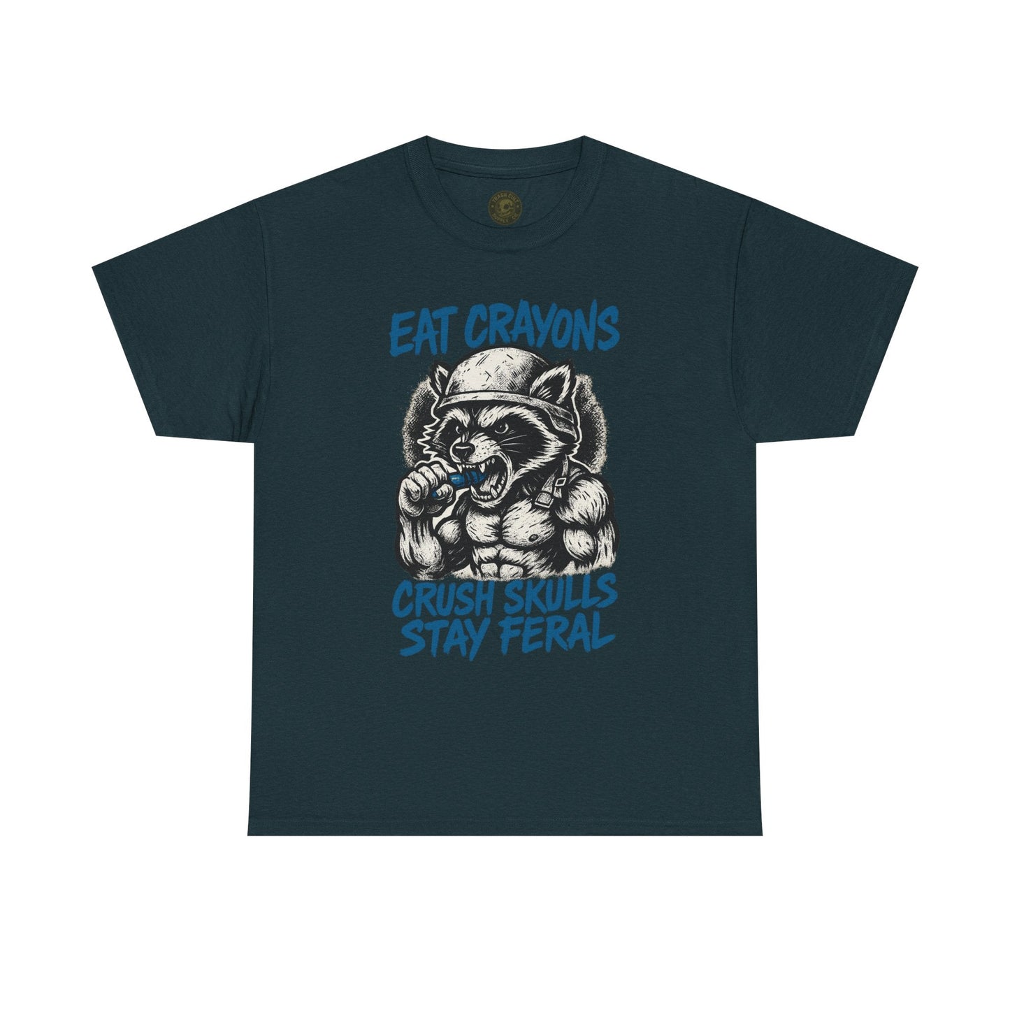 Eat Crayons Crush Skulls Stay Feral Military Raccoon Shirt – Gildan 5000