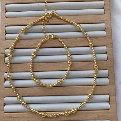 Gold Beaded Necklace 14K Gold Plated