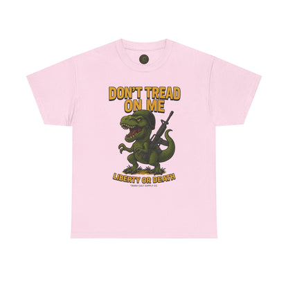 Don’t Tread On Me T-Rex T-Shirt – Liberty or Death Graphic | Trash Cult Supply Co. | Gildan 5000 Heavy Cotton