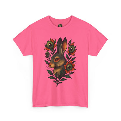 Whimsical Rabbit Floral Tee, Nature Lover Gift, Casual Wear, Eco-Friendly Fashion, Unique Graphic T-Shirt, Year-Round Style
