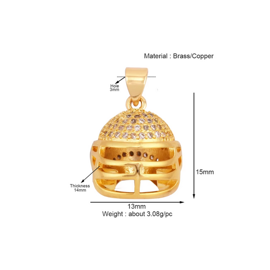 Game Ready Football Helmet Charm - Gold Plated Brass