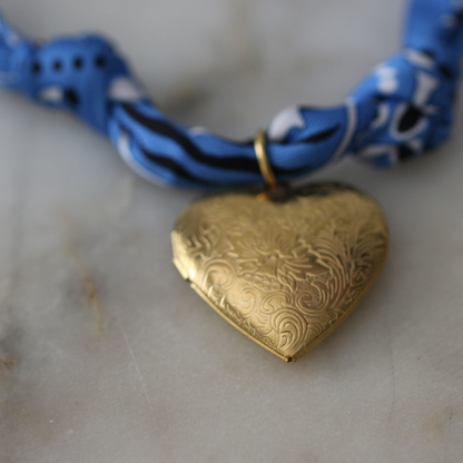 Blue Skies Heart Locket Scarf Necklace - Heart Charm