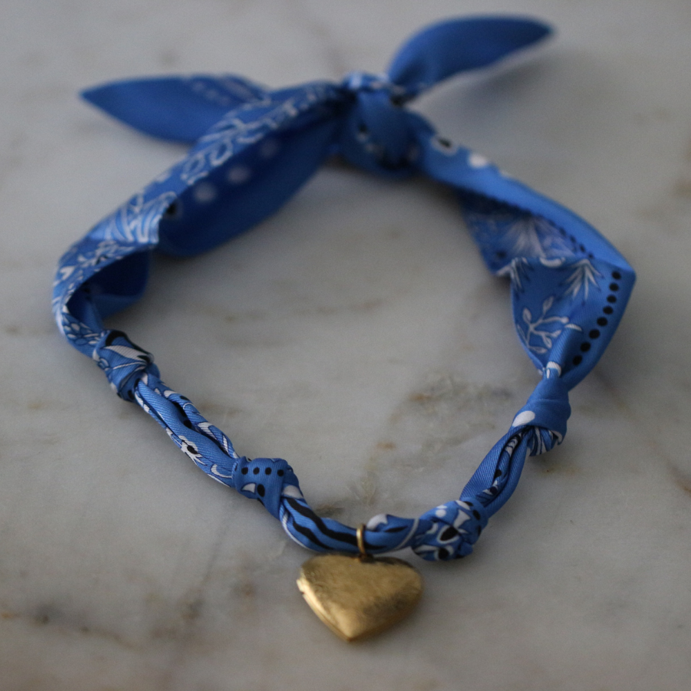 Blue Skies Heart Locket Scarf Necklace - Heart Charm