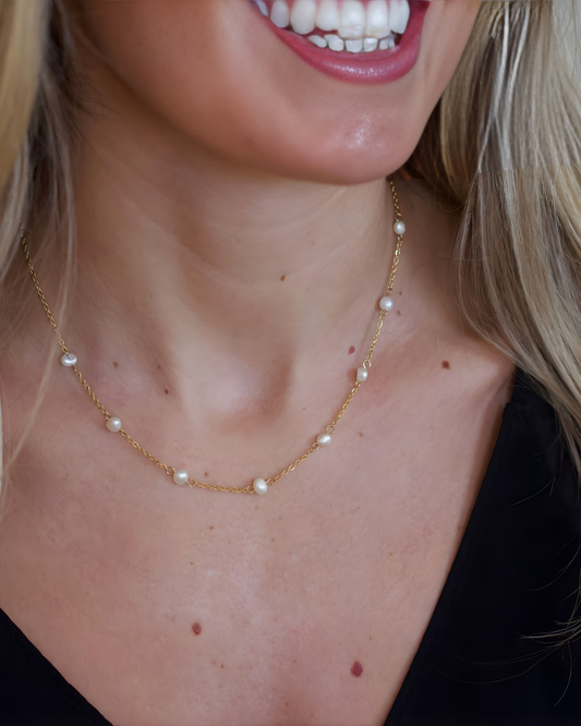Freshwater Pearl Necklace 18k Gold Non Tarnish Classic