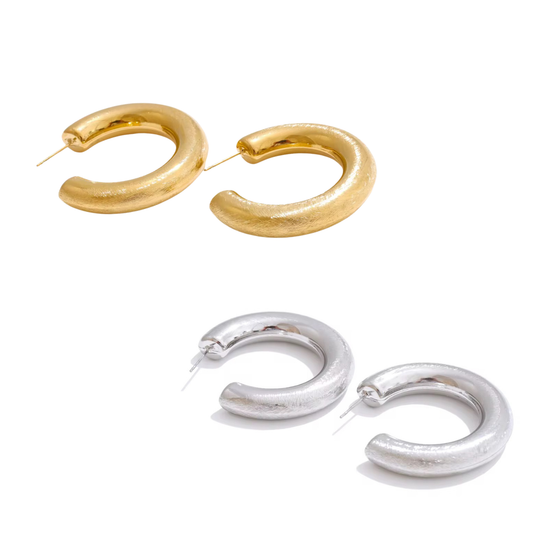 Brushed Hoop Earrings - 18k Plated Stainless Steel