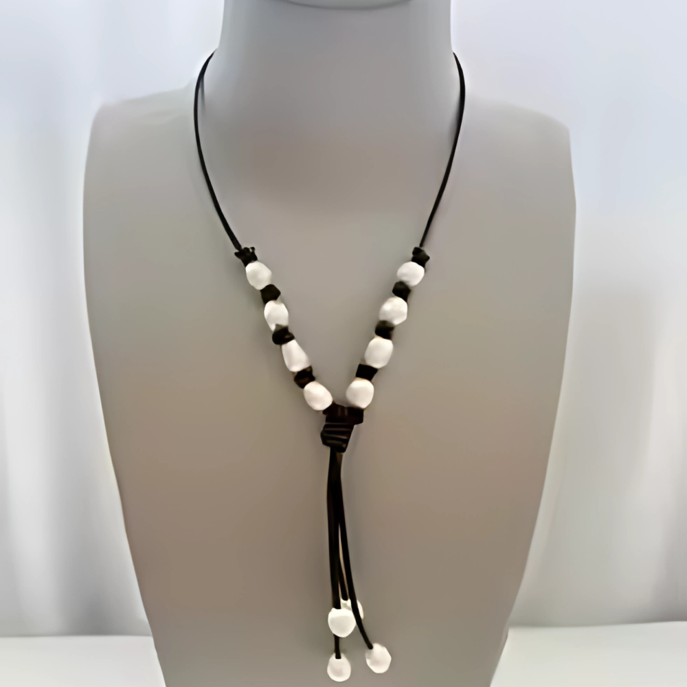 Backroads Beauty Leather & Pearl Necklace