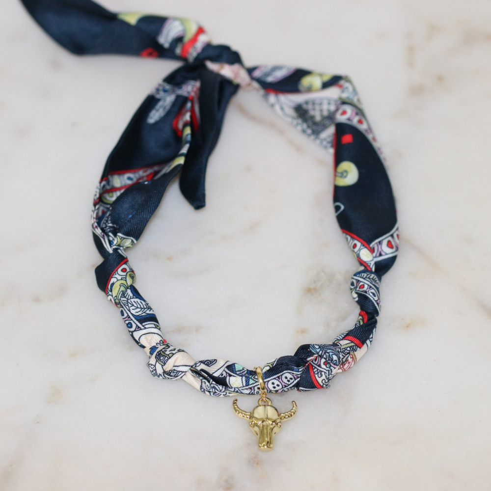 No Bull in Navy Scarf Necklace