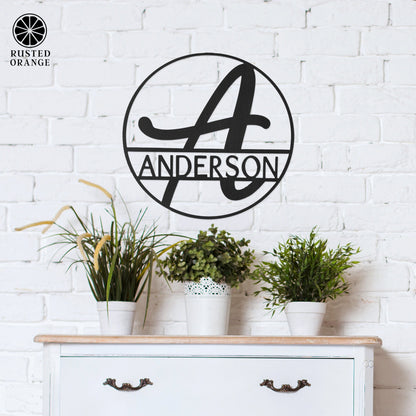 Fullerton Circle Monogram - 2 Sizes - Metal Personalized Last Name with Monogram Sign
