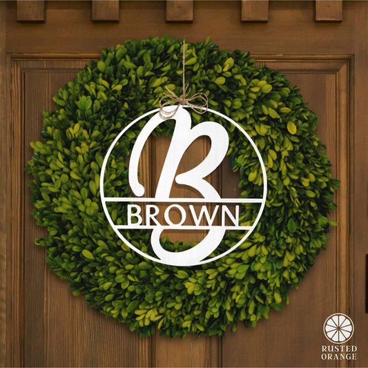 Fullerton Circle Monogram - 2 Sizes - Metal Personalized Last Name with Monogram Sign