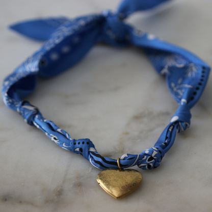 Blue Skies Heart Locket Scarf Necklace - Heart Charm