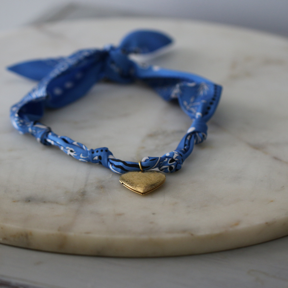 Blue Skies Heart Locket Scarf Necklace - Heart Charm