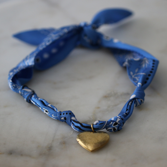 Blue Skies Heart Locket Scarf Necklace - Heart Charm