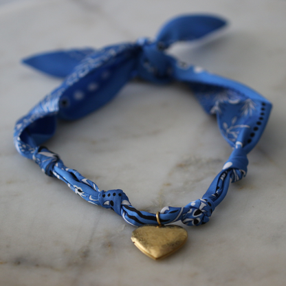 Blue Skies Heart Locket Scarf Necklace - Heart Charm